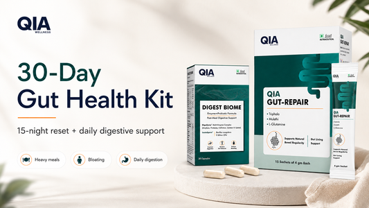 QIA Gut Health Kit with Digest Biome and Gut Repair for a 30-day day-and-night digestive support routine