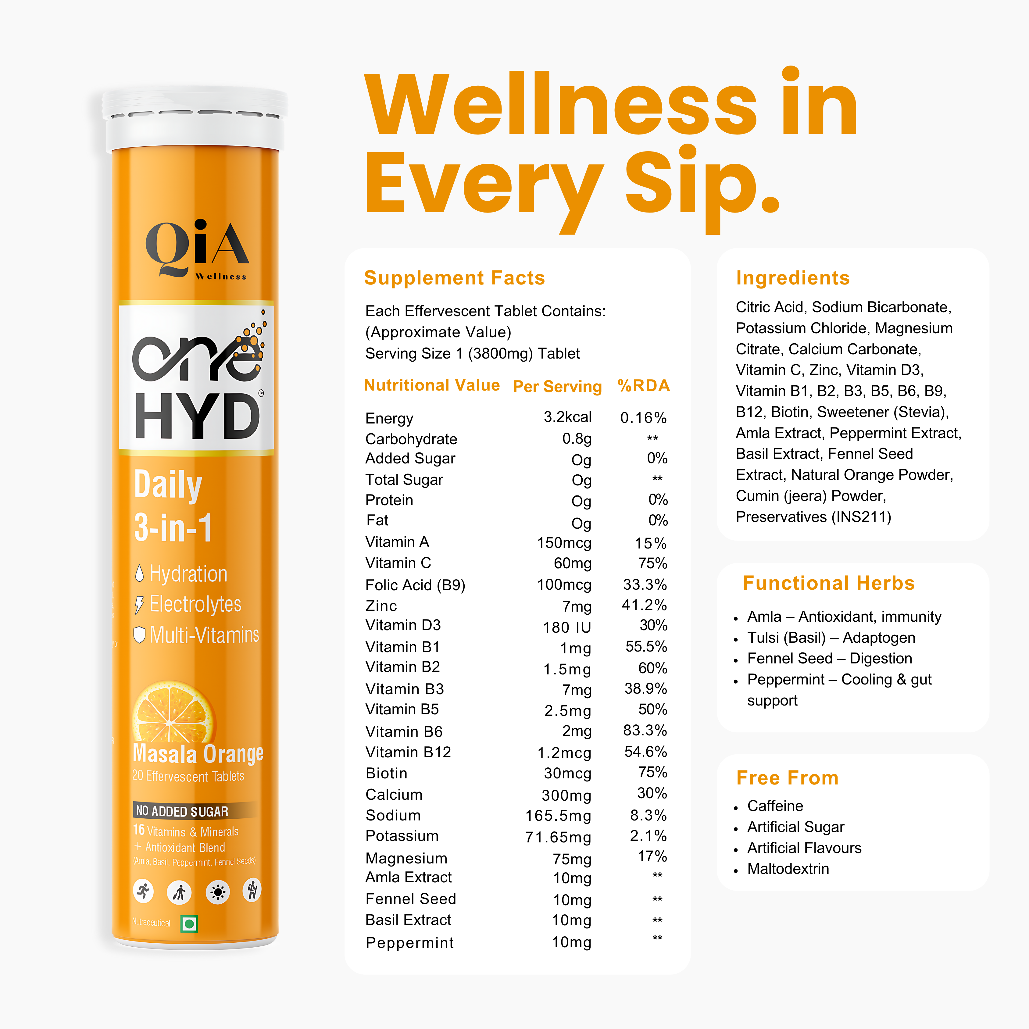 OneHyd –  Instant Hydration &amp; Multi Vitamins Fizzy tabs. Zero sugar