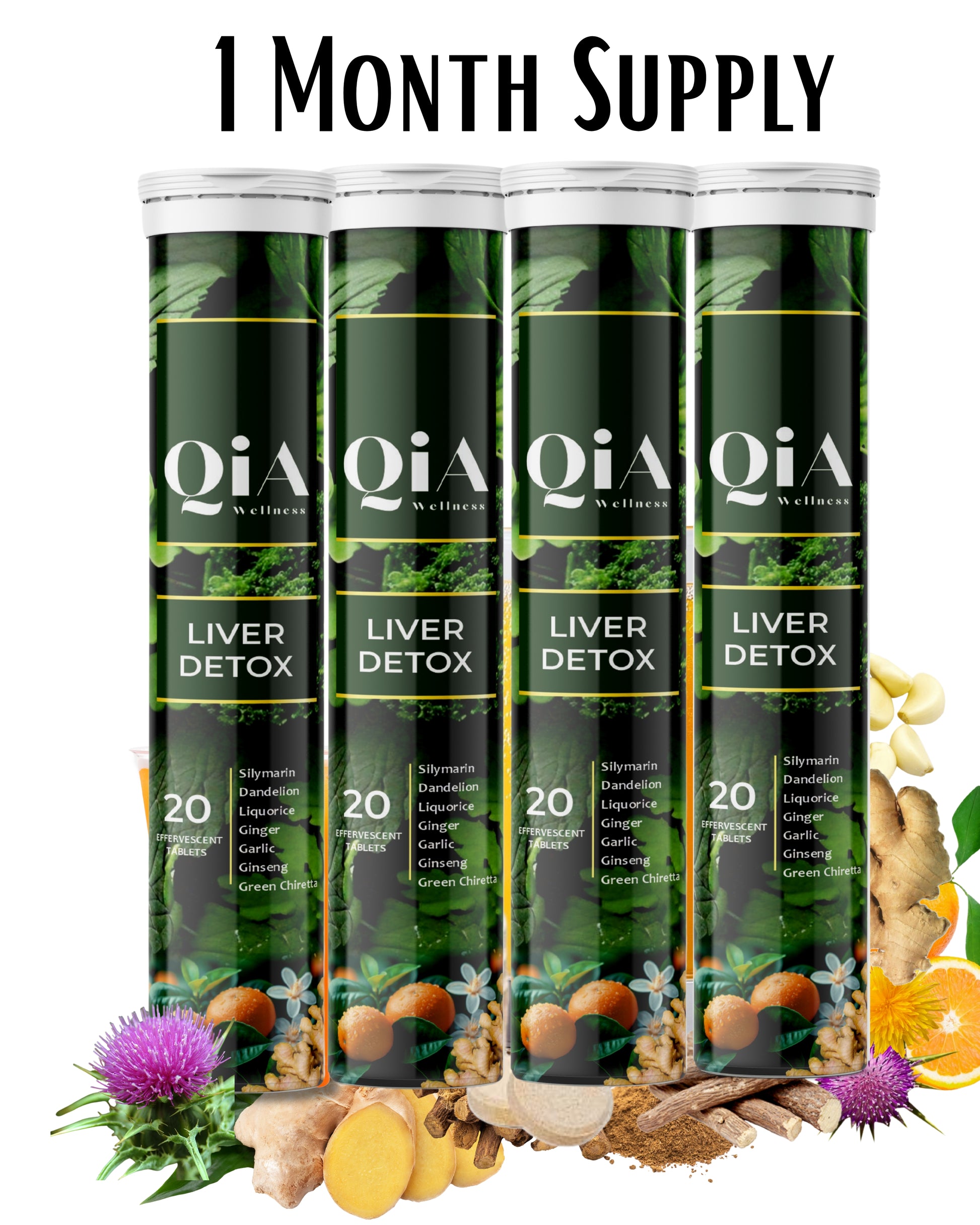 Liver Detox Fizzy Tabs | Vegan | Superherbs | Vitamin B9 | Vitamin B12 | No Added Sugar - Qia Wellness