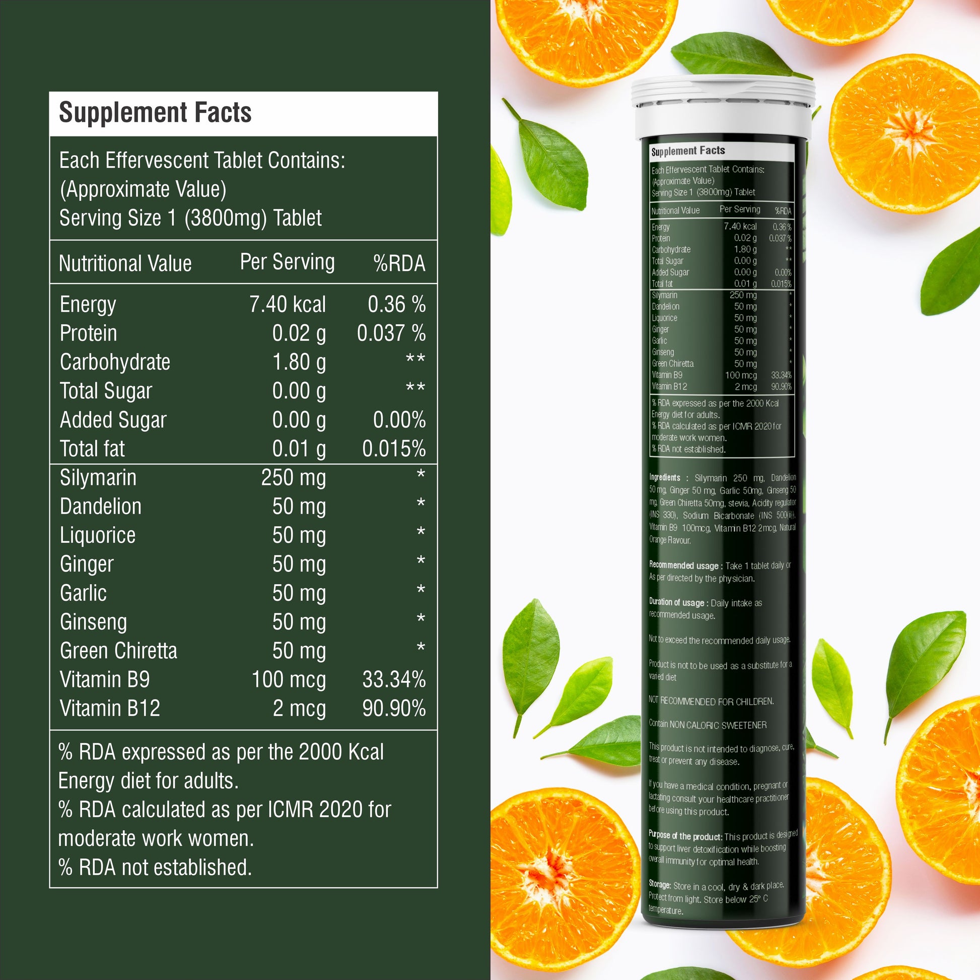 Liver Detox Fizzy Tabs | Vegan | Superherbs | Vitamin B9 | Vitamin B12 | No Added Sugar - Qia Wellness