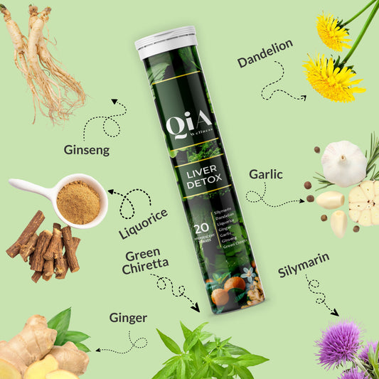 Liver Detox Fizzy Tabs | Vegan | Superherbs | Vitamin B9 | Vitamin B12 | No Added Sugar - Qia Wellness