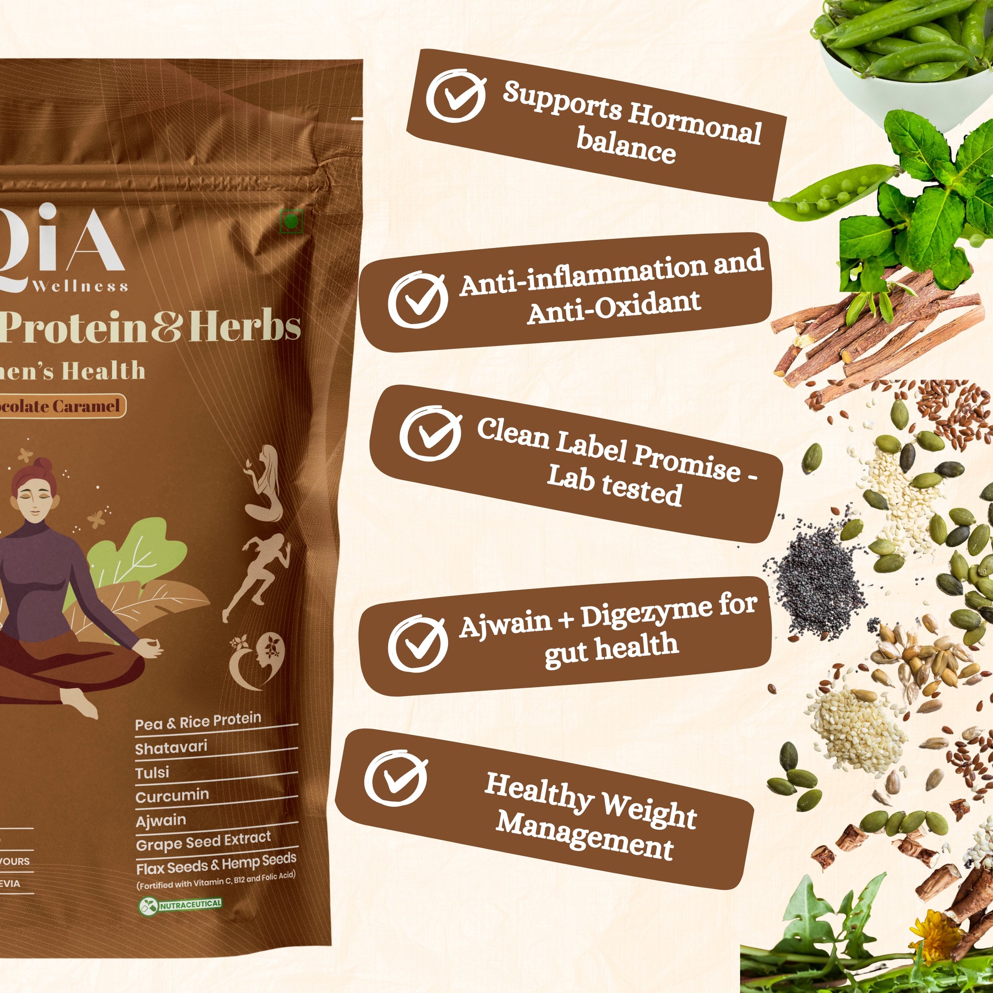 Superfood Plant Protein for Women | Chocolate Caramel - Qia Wellness