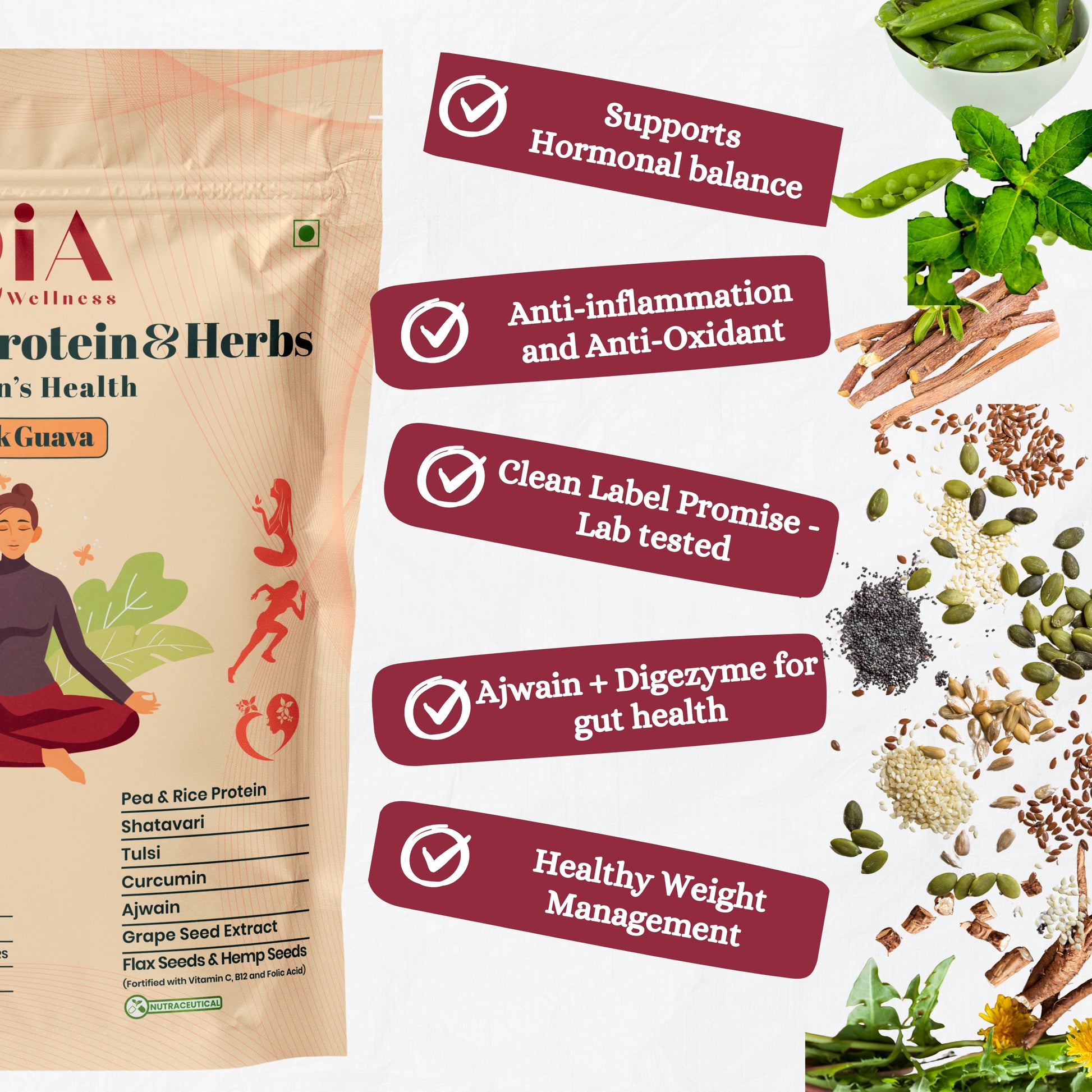 Superfood Plant Protein for Women | Pink Guava - Qia Wellness
