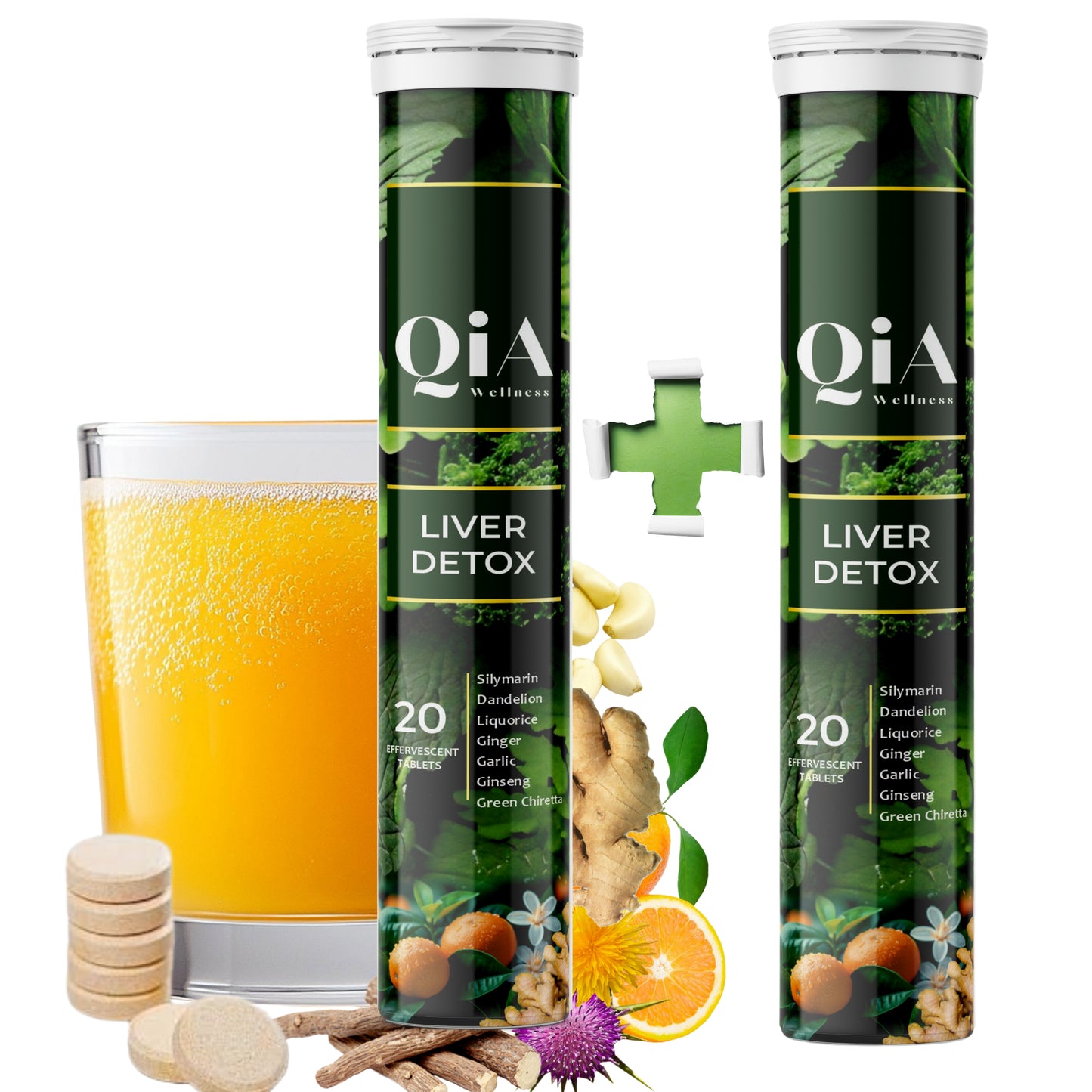 Liver Detox Fizzy Tabs | Vegan | Superherbs | Vitamin B9 | Vitamin B12 | No Added Sugar - Qia Wellness