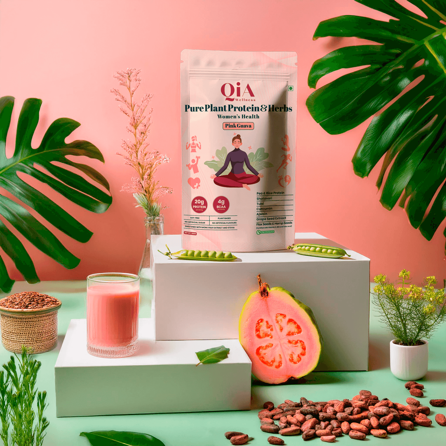 Superfood Plant Protein for Women | Pink Guava - Qia Wellness